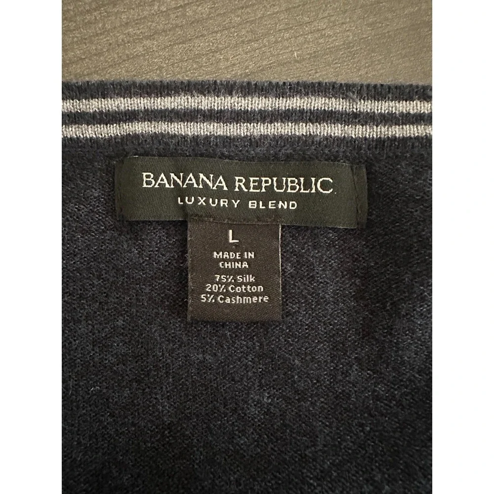 Banana Republic‎ Luxury Blend V Neck Sweater Mens Large Silk Cashmere Navy Blue